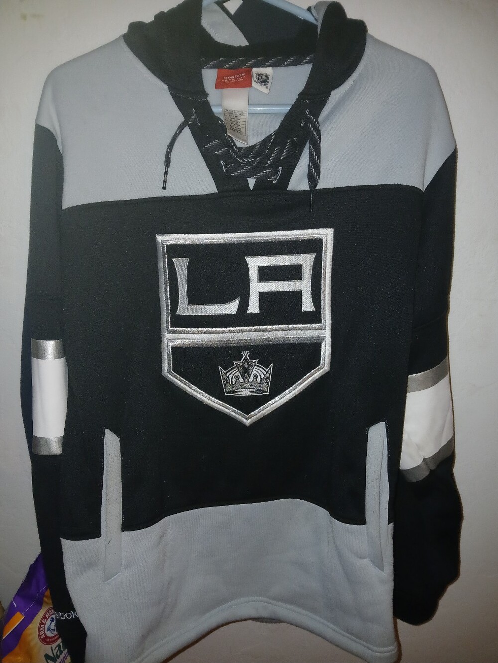 Reebok Black and Gray LA Crest Hooded Pullover